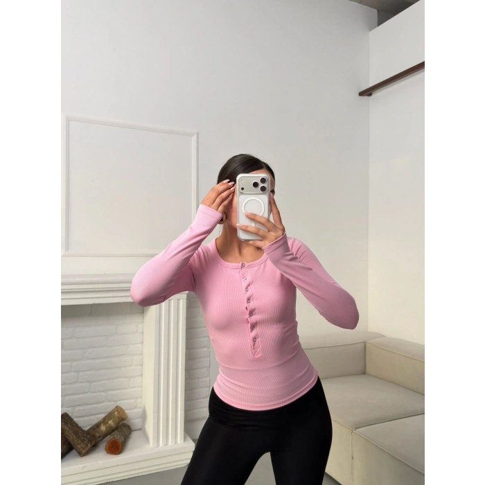 Çıtçıtlı Fitilli Bluz - PEMBE