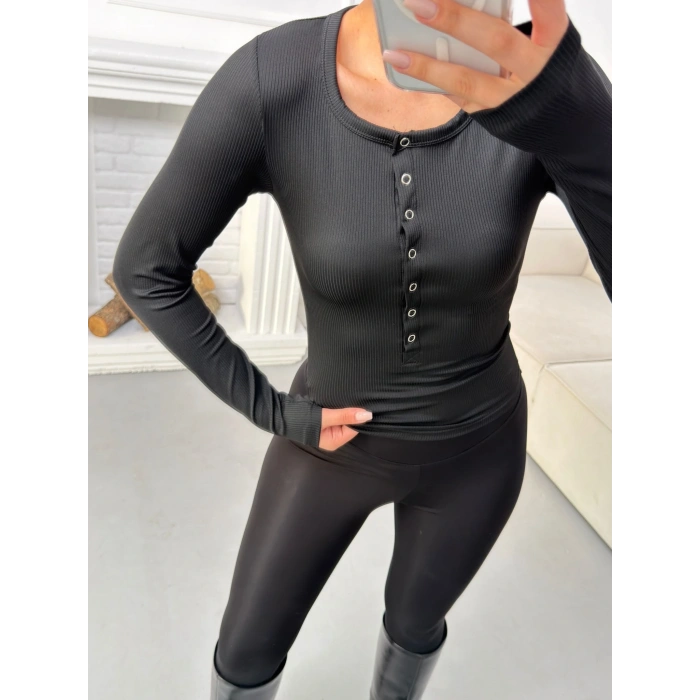 Çıtçıtlı Fitilli Bluz - SİYAH