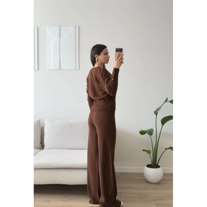 Çıtçıtlı Triko İkili Takım - KAHVE