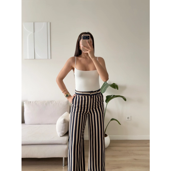 Çizgili Gabardin Pantolon - LACİVERT