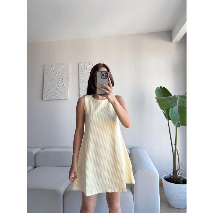 Çizgili Salaş Elbise - SARI