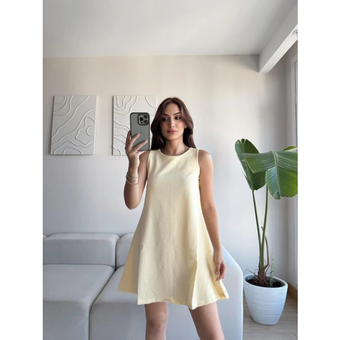 Çizgili Salaş Elbise - SARI