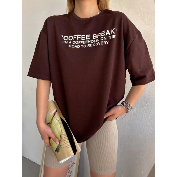 Coffee Break Unisex Oversize T-shirt-KAHVE