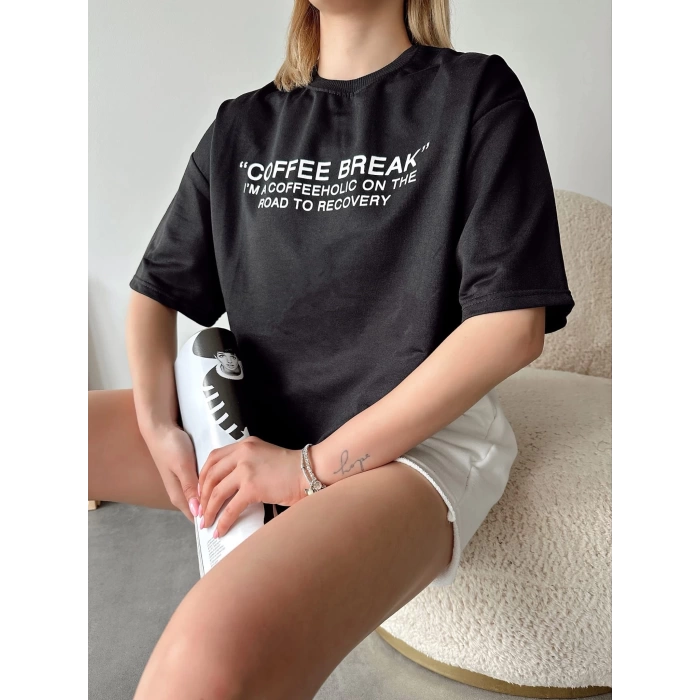 Coffee Break Unisex Oversize T-shirt-SİYAH