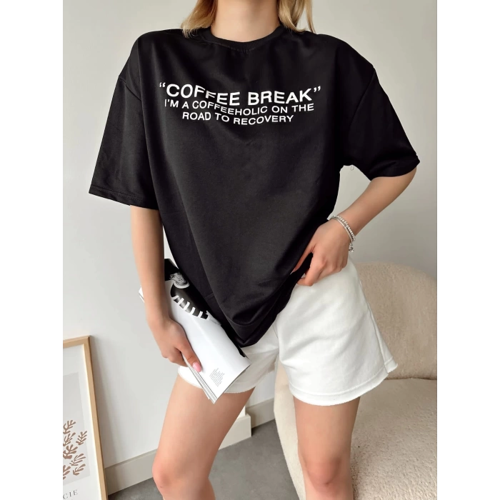 Coffee Break Unisex Oversize T-shirt-SİYAH