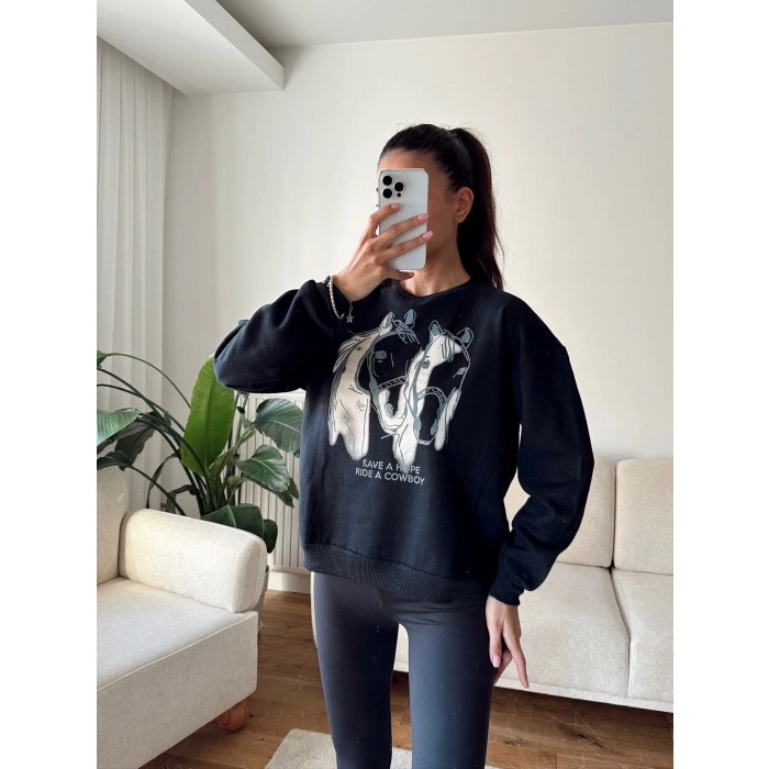Cowboy Oversize Sweat - SİYAH
