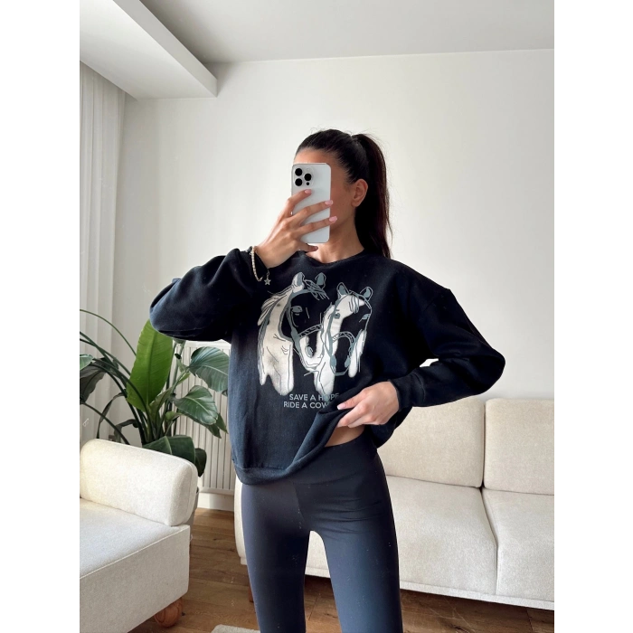 Cowboy Oversize Sweat - SİYAH