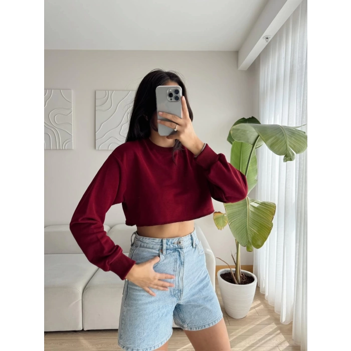 Crop Basic Sweat - BORDO