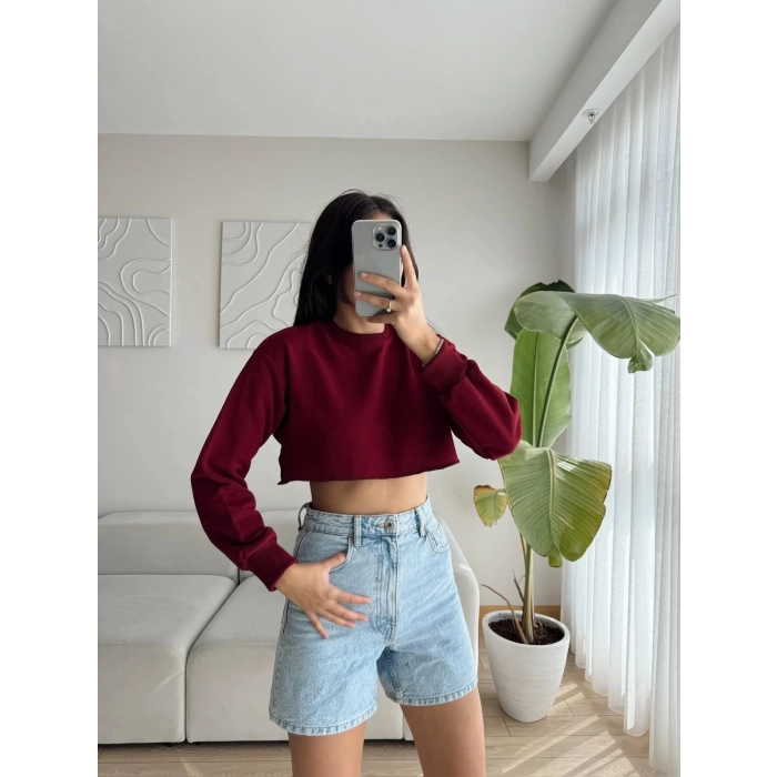 Crop Basic Sweat - BORDO