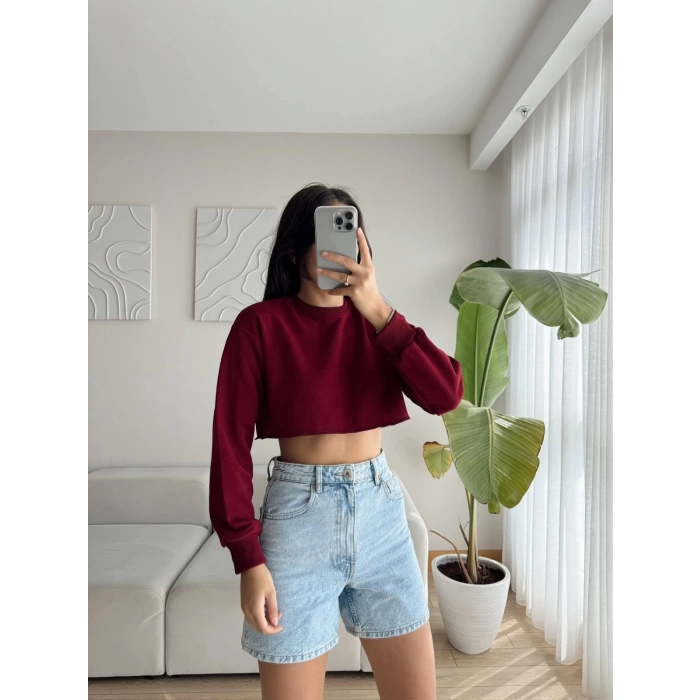 Crop Basic Sweat - BORDO