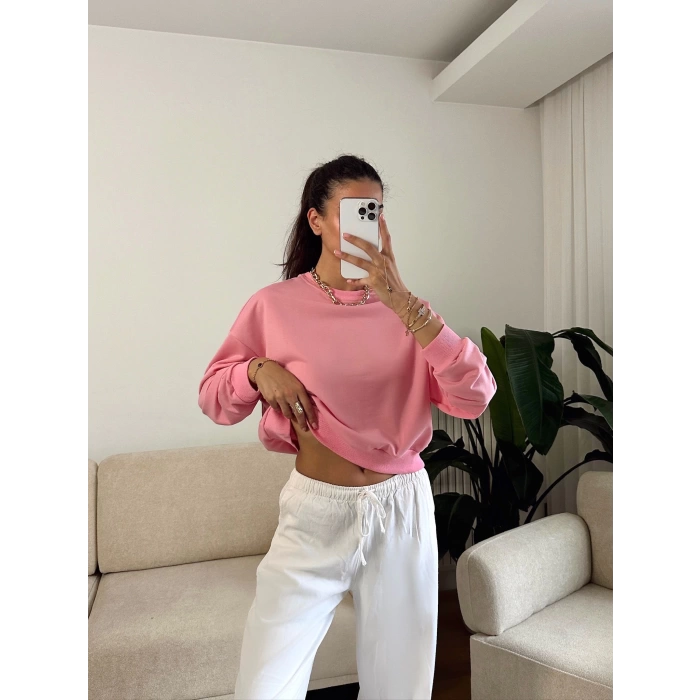Crop Basic Sweat - PEMBE