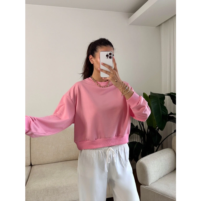 Crop Basic Sweat - PEMBE