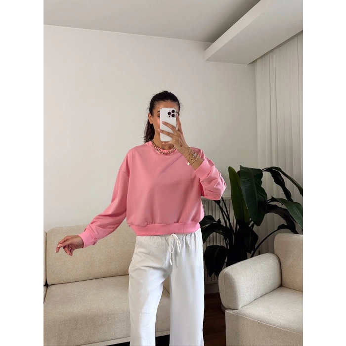 Crop Basic Sweat - PEMBE