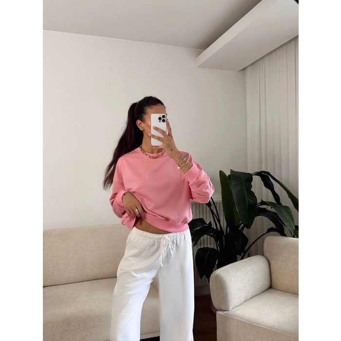 Crop Basic Sweat - PEMBE