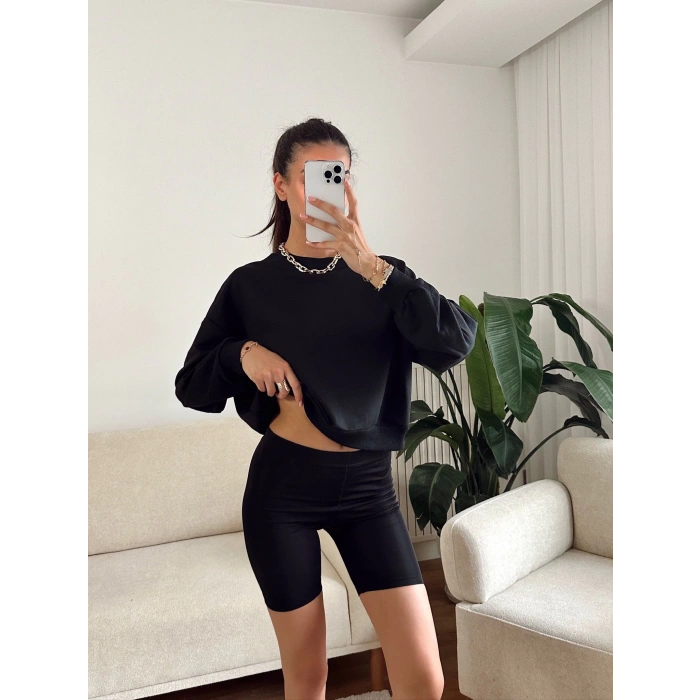 Crop Basic Sweat - SİYAH