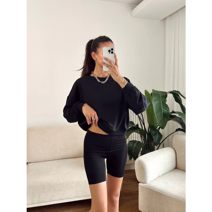 Crop Basic Sweat - SİYAH