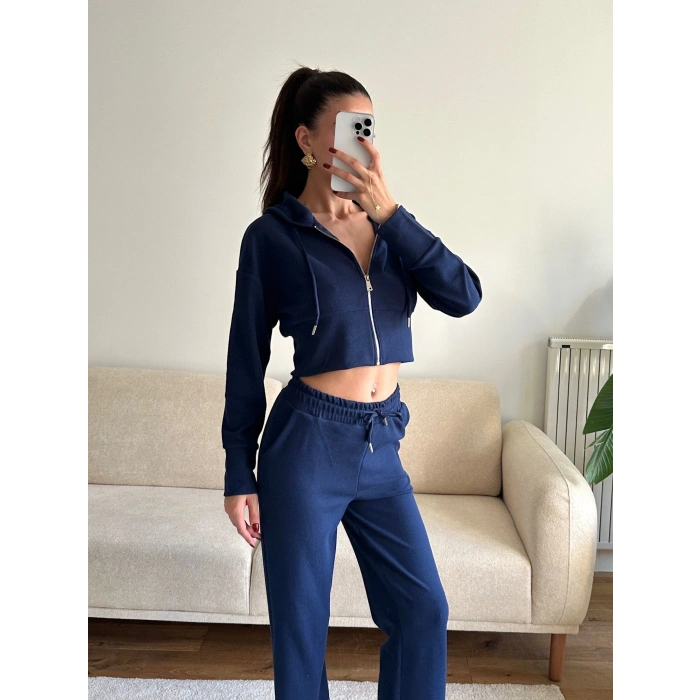 Crop Hırka & Pantolon Takım - LACİVERT