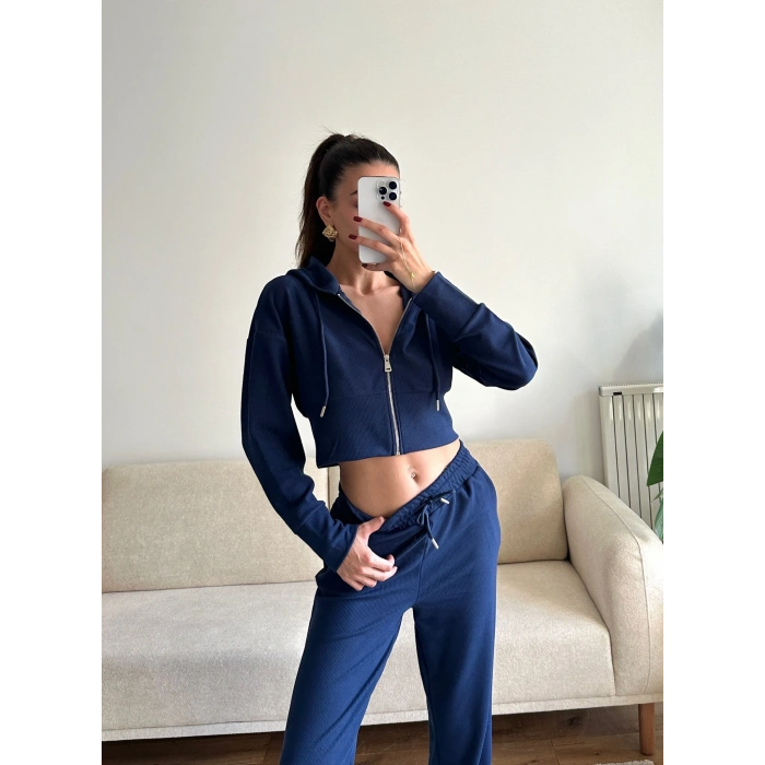 Crop Hırka & Pantolon Takım - LACİVERT