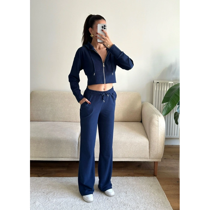 Crop Hırka & Pantolon Takım - LACİVERT