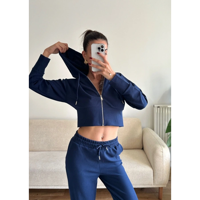 Crop Hırka & Pantolon Takım - LACİVERT