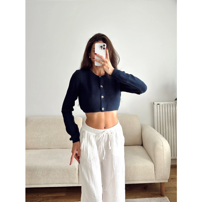 Crop Triko Hırka - LACİVERT