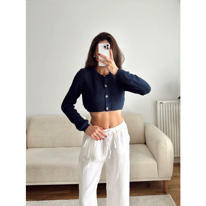 Crop Triko Hırka - LACİVERT