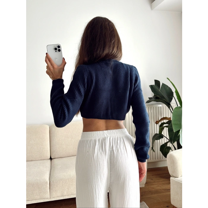 Crop Triko Hırka - LACİVERT