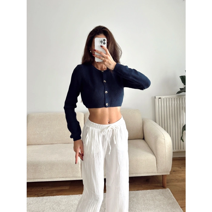 Crop Triko Hırka - LACİVERT
