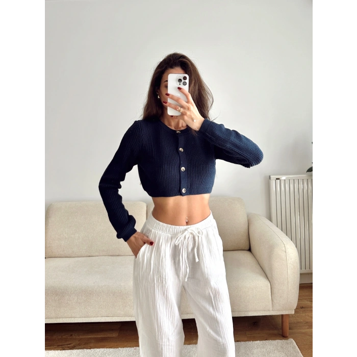 Crop Triko Hırka - LACİVERT