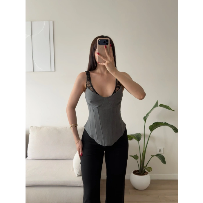Dantel Askılı Korse Bluz