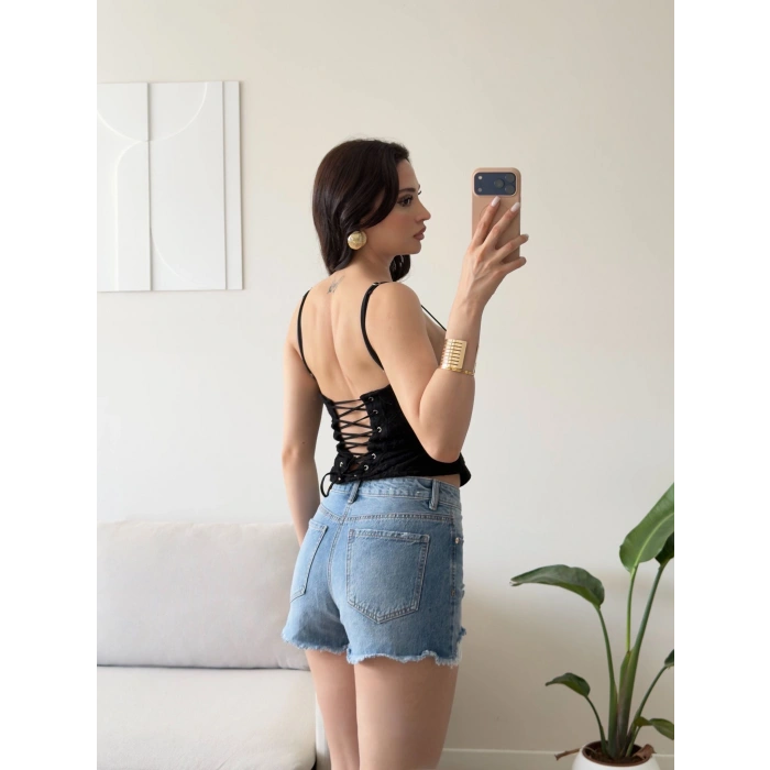 Dantel Balen Korse Büstiyer - SİYAH