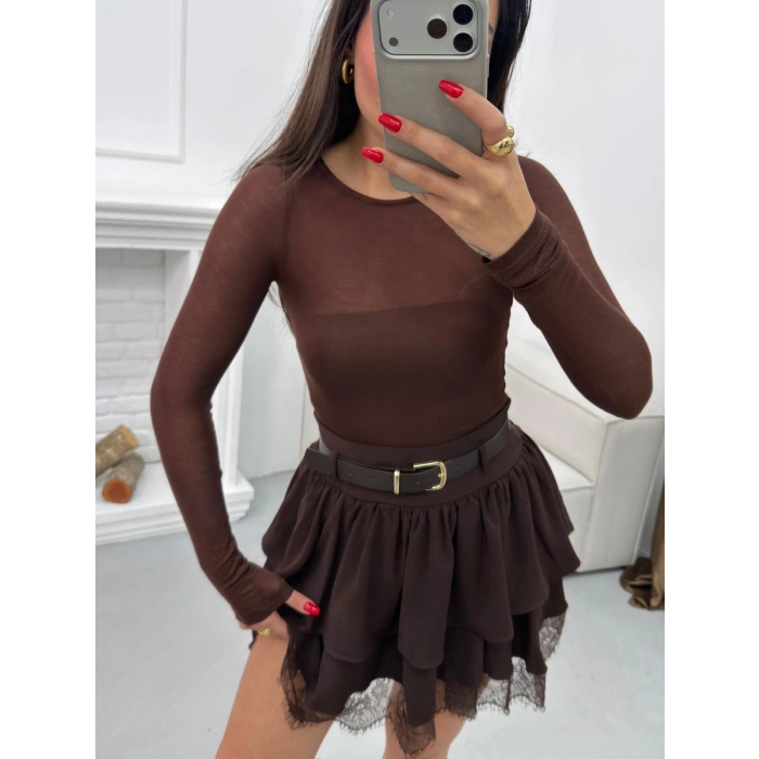 Dantel Detay Kemerli ETek - KAHVE