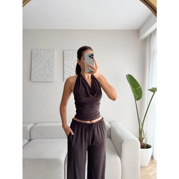 Degaje Bluz Pantolon Takım - KAHVE