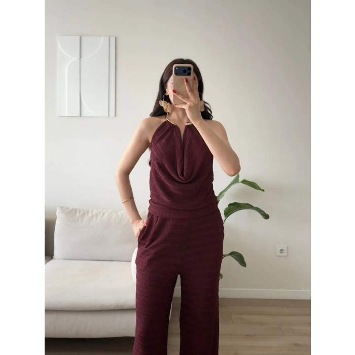 Degaje Yaka Aksesuar İkili Takım - BORDO