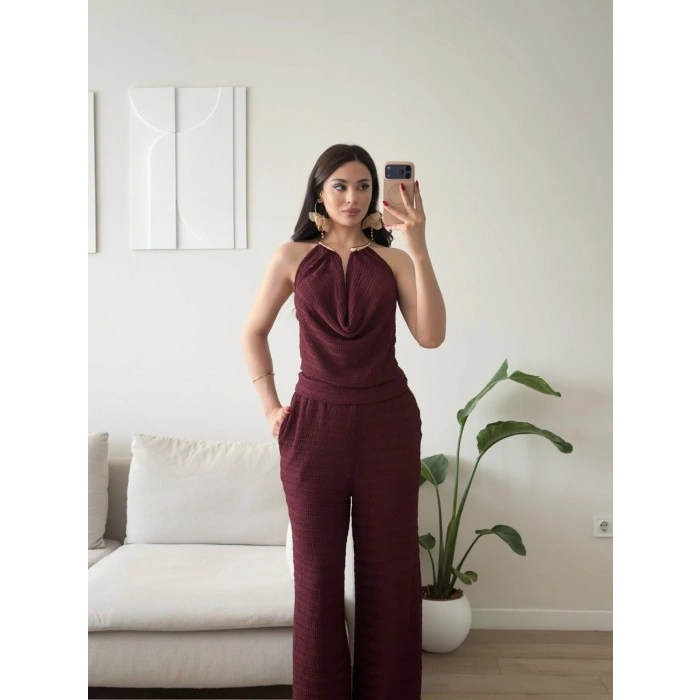 Degaje Yaka Aksesuar İkili Takım - BORDO