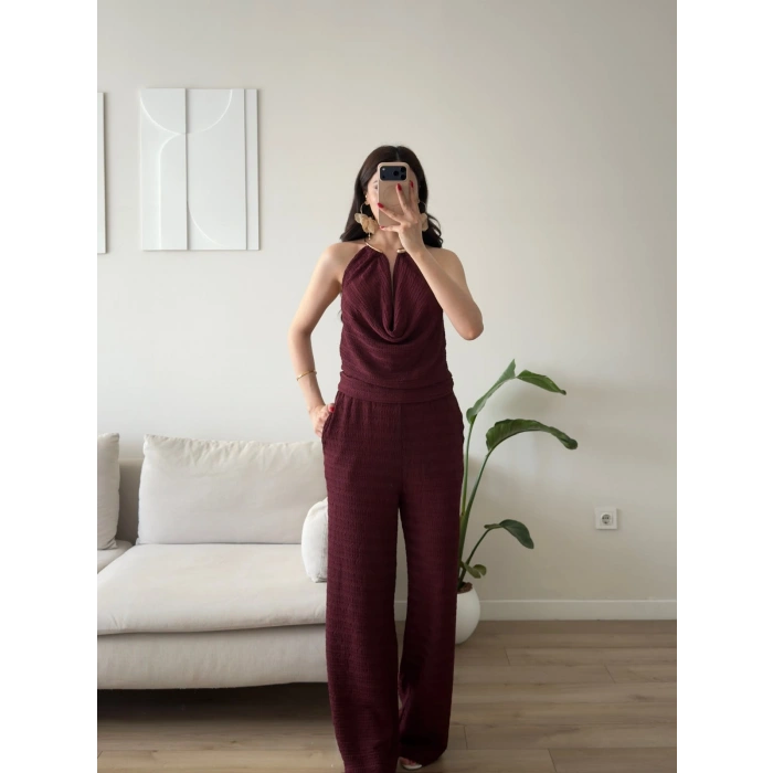 Degaje Yaka Aksesuar İkili Takım - BORDO