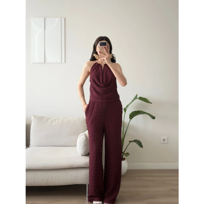 Degaje Yaka Aksesuar İkili Takım - BORDO