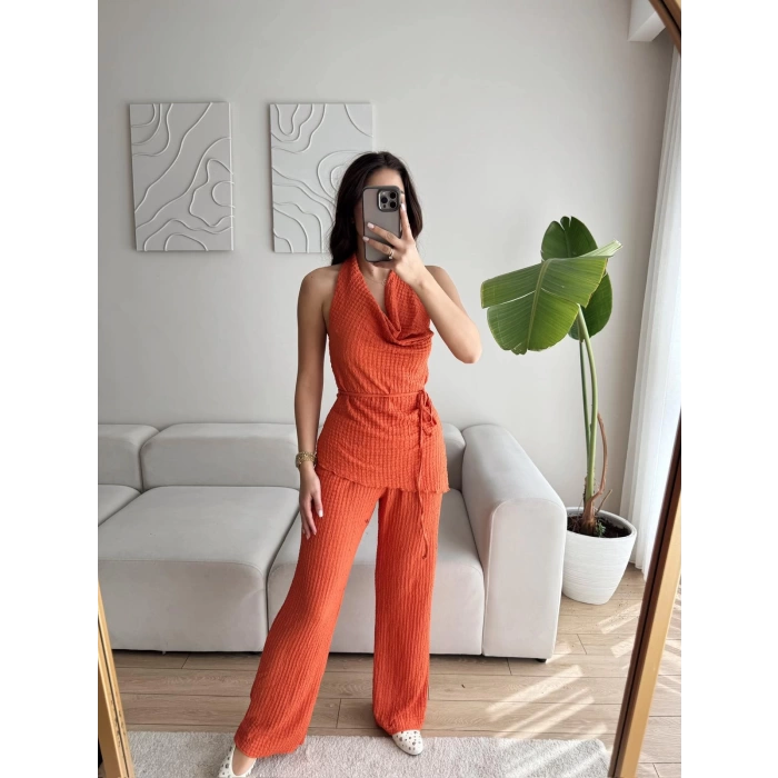 Degaje Yaka Bağlamalı Takım - TURUNCU