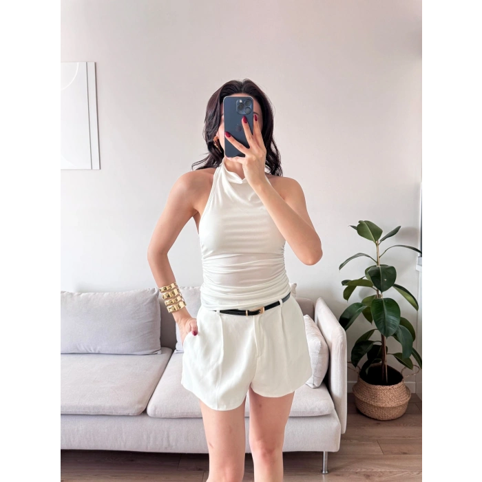 Degaje Yaka Bluz - BEYAZ