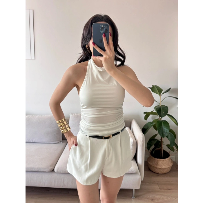 Degaje Yaka Bluz - BEYAZ