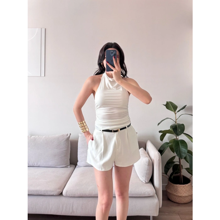 Degaje Yaka Bluz - BEYAZ