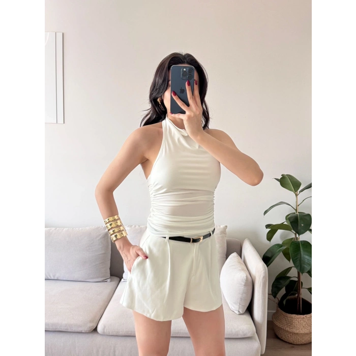 Degaje Yaka Bluz - BEYAZ