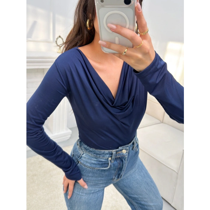 Degaje Yaka Bluz - LACİVERT