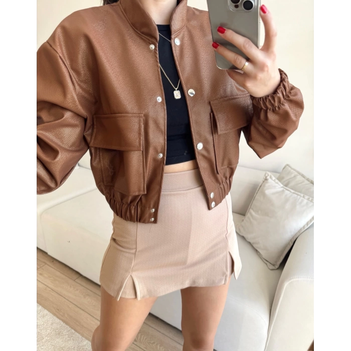 Deri Bomber Ceket-KAHVE