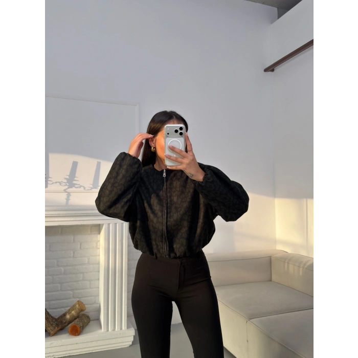 Desenli Oversize Crop Ceket - SİYAH