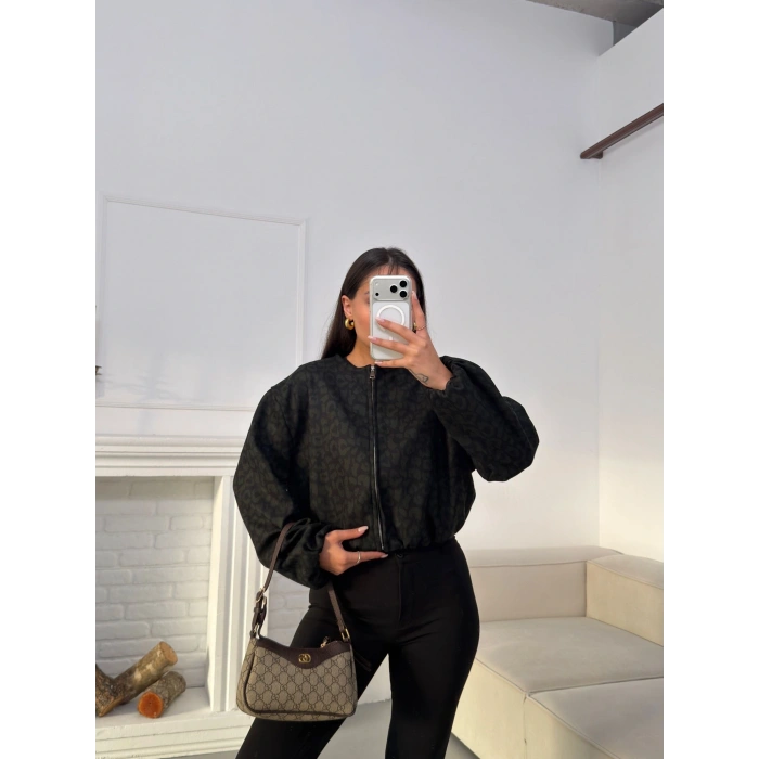 Desenli Oversize Crop Ceket - SİYAH