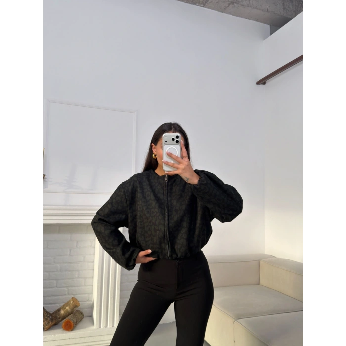 Desenli Oversize Crop Ceket - SİYAH