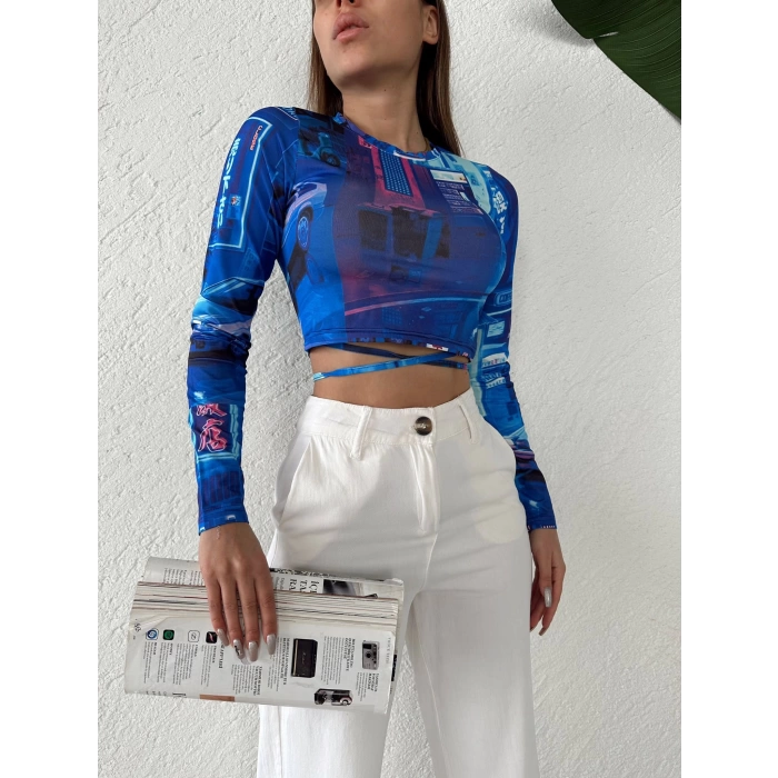 Digital Baskı Crop Bluz