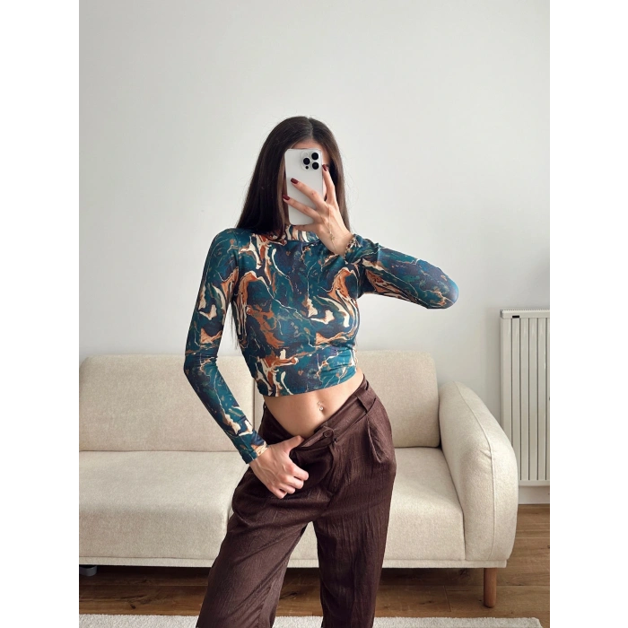 Dijital Baskı Crop - LACİVERT