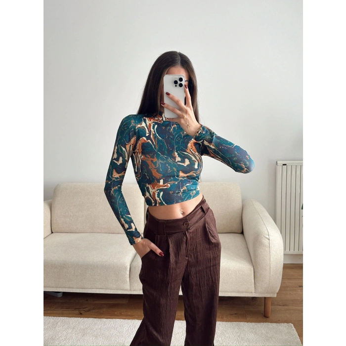 Dijital Baskı Crop - LACİVERT